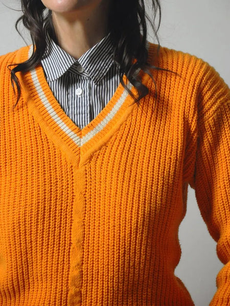 80's Orange Cotton Tennis sweater