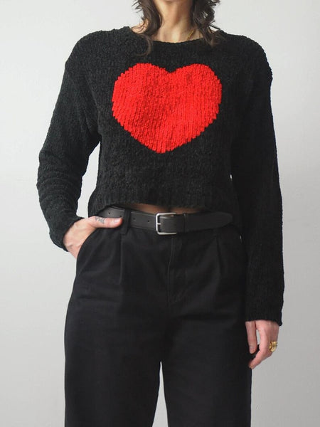 90's Red Heart Cropped Sweater