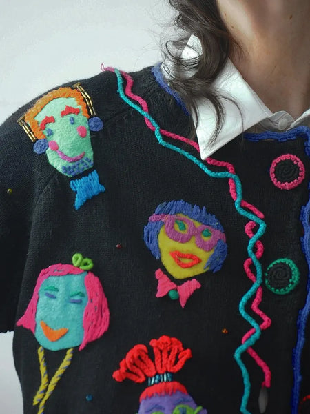 1994 Michael Simon 3D Face Cardigan