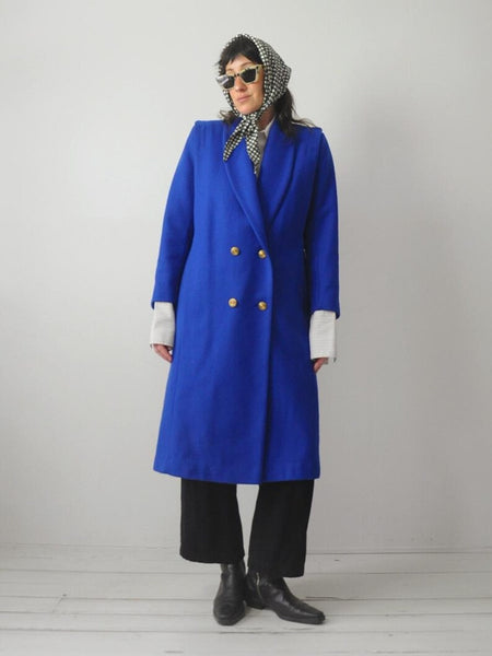 1980's Cobalt Blue Wool Coat