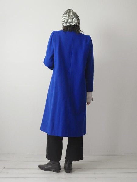 1980's Cobalt Blue Wool Coat