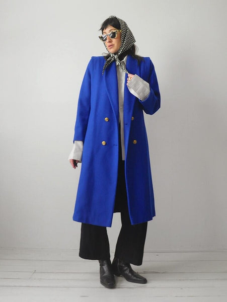 1980's Cobalt Blue Wool Coat