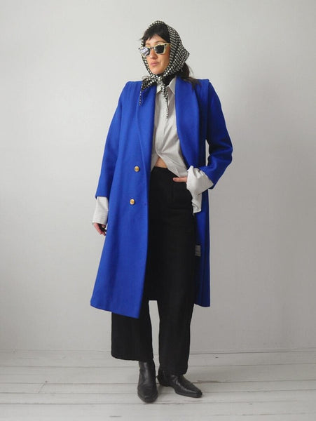 1980's Cobalt Blue Wool Coat