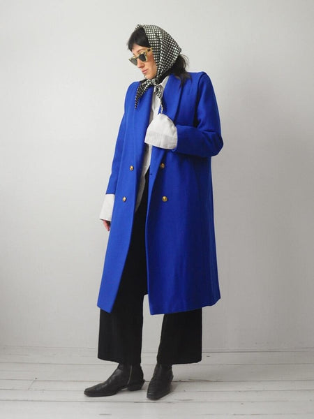 1980's Cobalt Blue Wool Coat