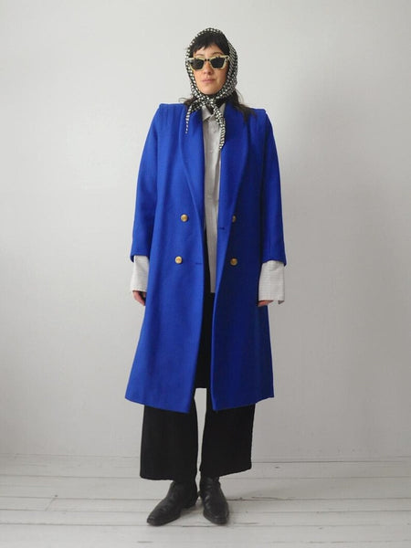 1980's Cobalt Blue Wool Coat