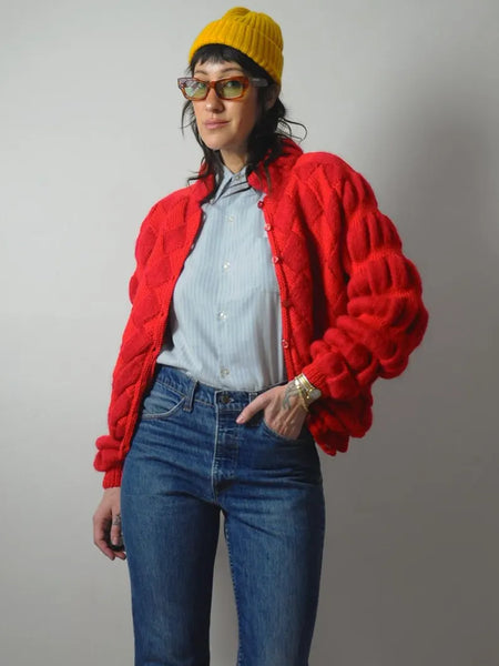 Basketweave Bubble Knit Sweater Jacket