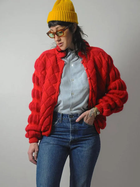Basketweave Bubble Knit Sweater Jacket