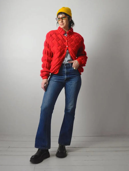 Basketweave Bubble Knit Sweater Jacket