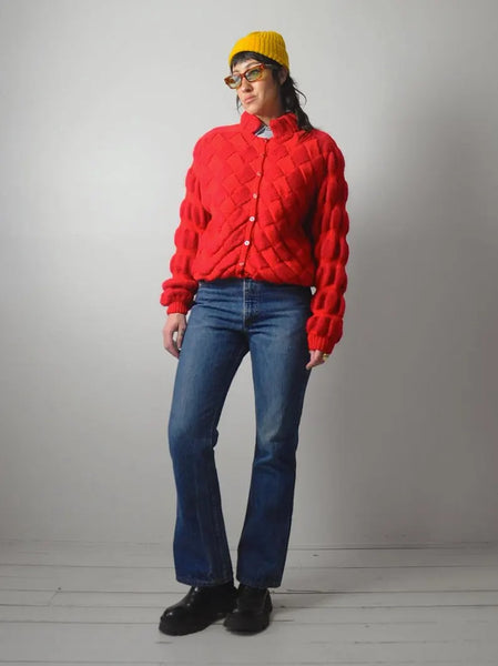 Basketweave Bubble Knit Sweater Jacket