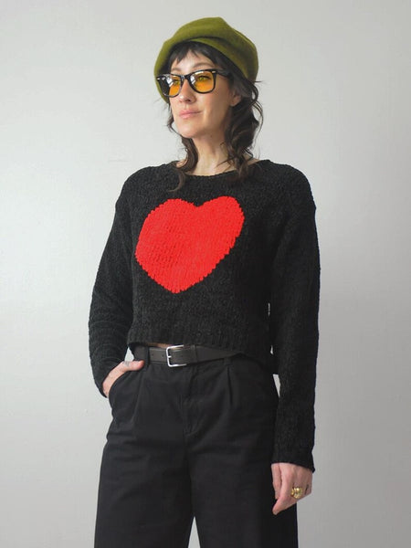 90's Red Heart Cropped Sweater