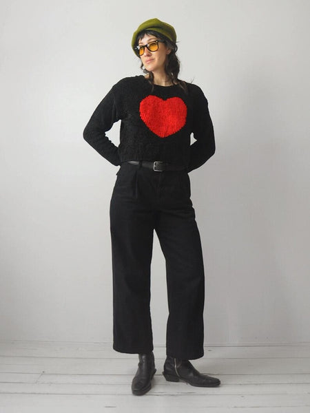 90's Red Heart Cropped Sweater