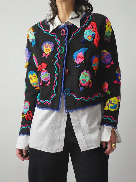 1994 Michael Simon 3D Face Cardigan