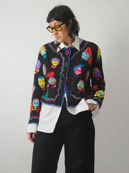 1994 Michael Simon 3D Face Cardigan