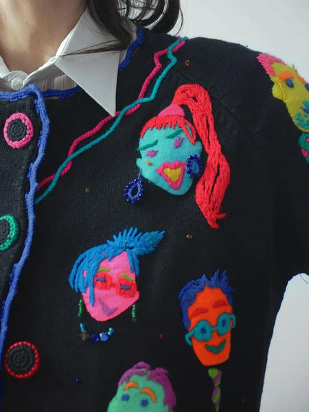 1994 Michael Simon 3D Face Cardigan