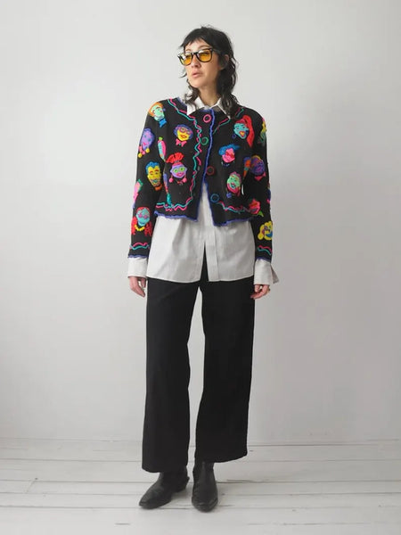 1994 Michael Simon 3D Face Cardigan
