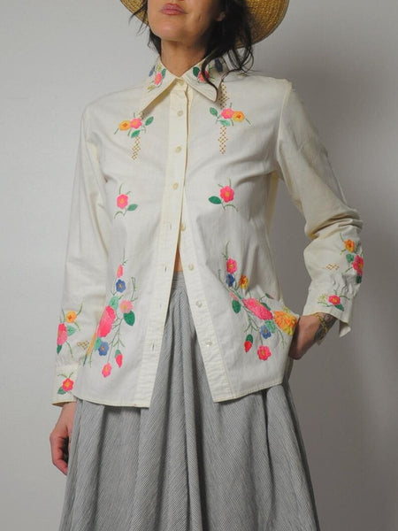 70's Floral Hand Embroidered Shirt