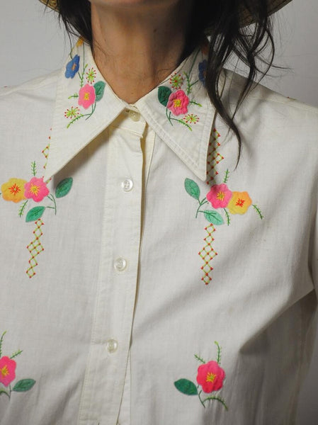 70's Floral Hand Embroidered Shirt
