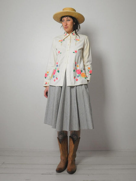 70's Floral Hand Embroidered Shirt