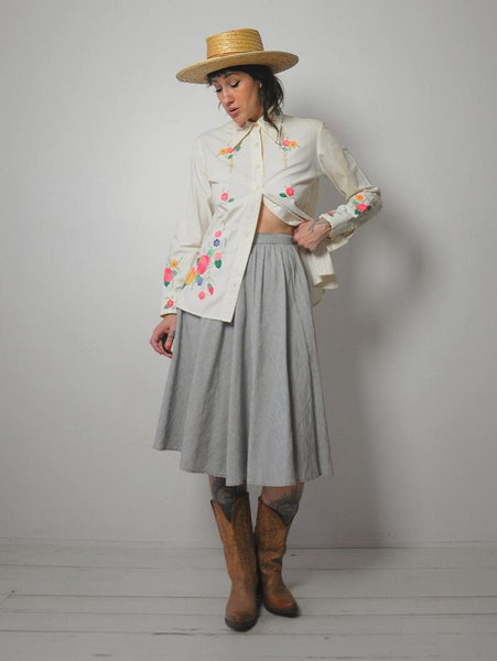 70's Floral Hand Embroidered Shirt