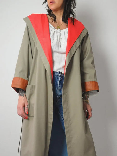 1970's Khaki Colorblock Trench Coat