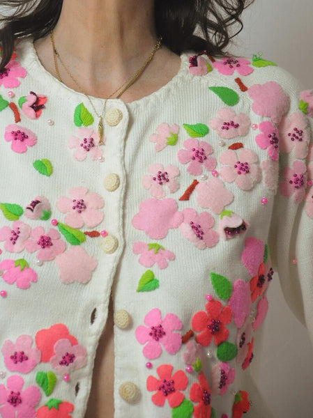 1990's Michael Simon Cherry Blossom Cardigan