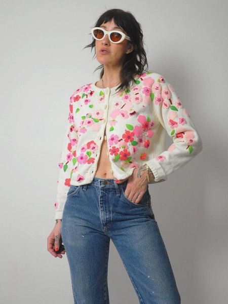 1990's Michael Simon Cherry Blossom Cardigan