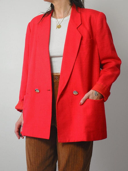 1980's Red Woven Silk Blazer