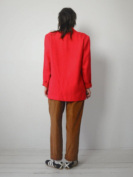 1980's Red Woven Silk Blazer