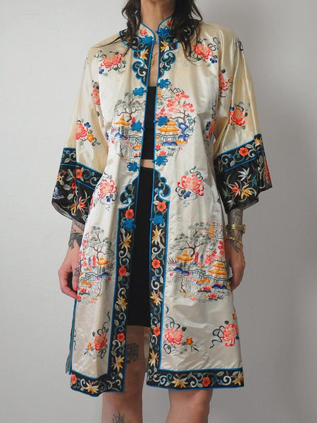 Silk Embroidered Kimono Robe