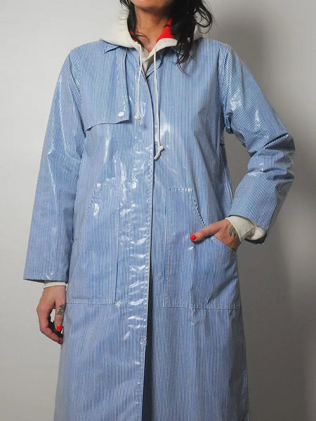 1990's Blue Striped Raincoat