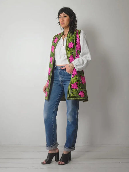 1960's Embroidered Hungarian Floral Vest