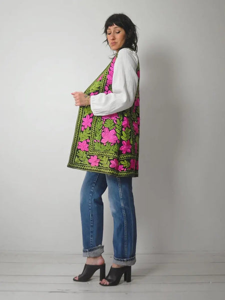 1960's Embroidered Hungarian Floral Vest