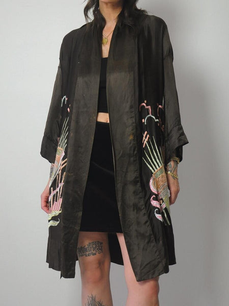 1920's Silk Embroidered Art Deco Robe