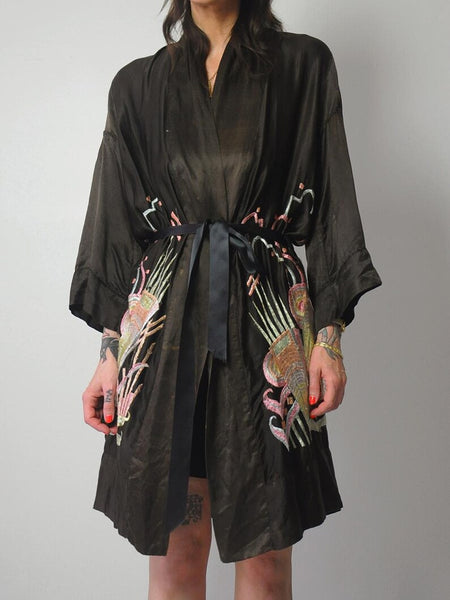 1920's Silk Embroidered Art Deco Robe