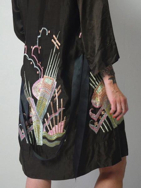 1920's Silk Embroidered Art Deco Robe