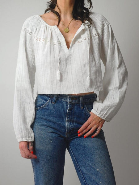 970's Gauze Lace Cropped Blouse