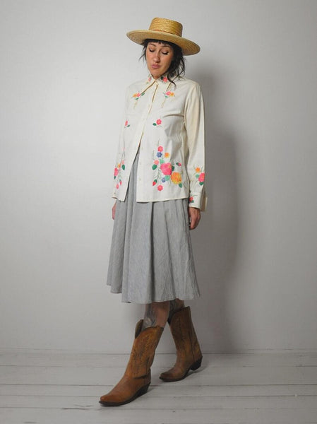 70's Floral Hand Embroidered Shirt
