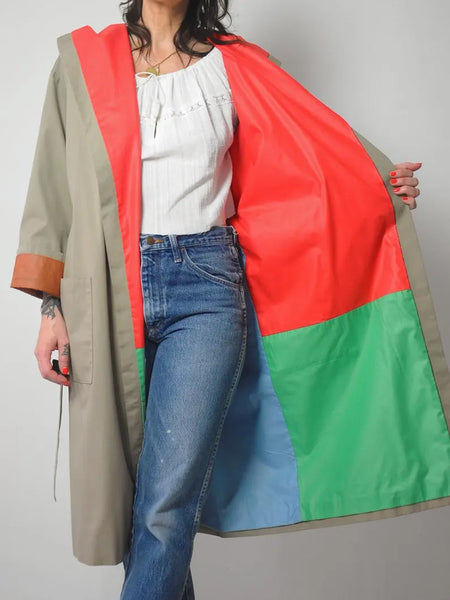 1970's Khaki Colorblock Trench Coat