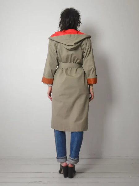 1970's Khaki Colorblock Trench Coat