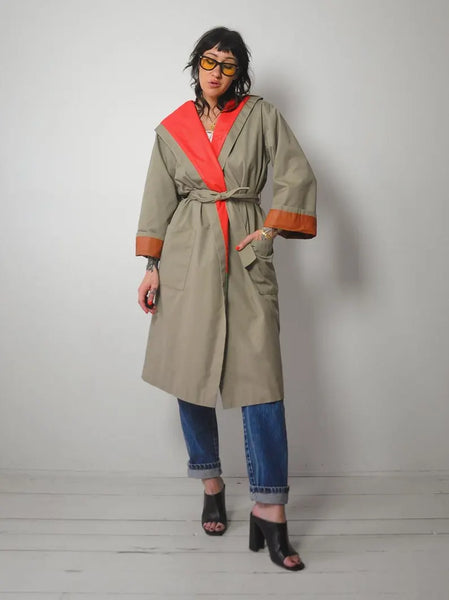 1970's Khaki Colorblock Trench Coat