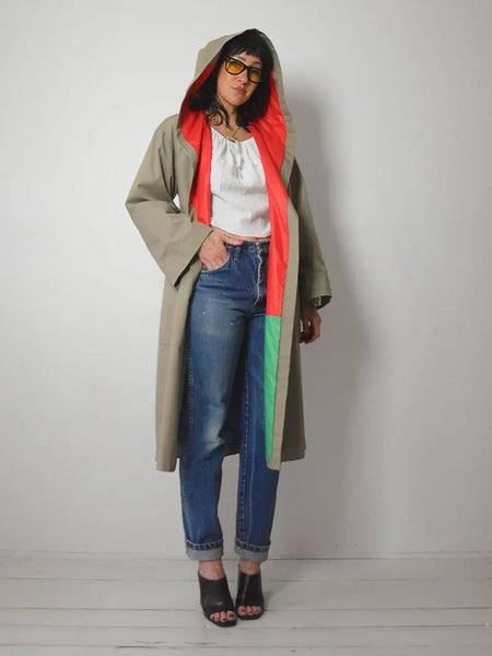 1970's Khaki Colorblock Trench Coat