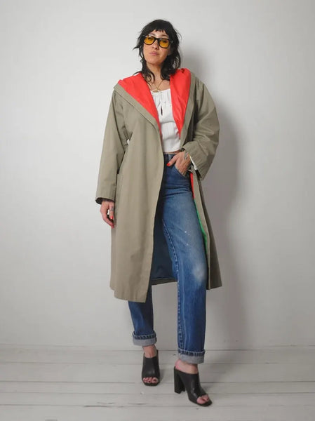 1970's Khaki Colorblock Trench Coat