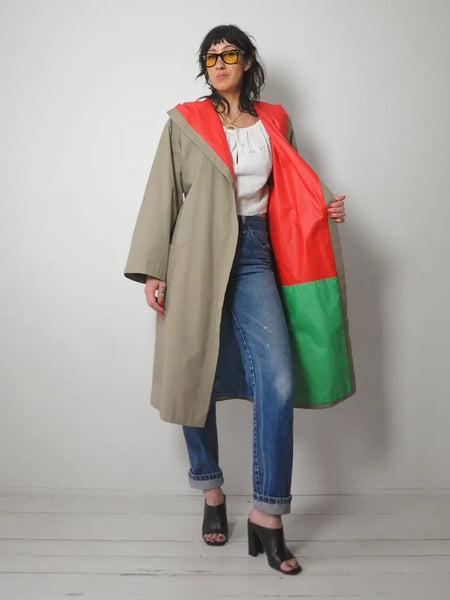 1970's Khaki Colorblock Trench Coat