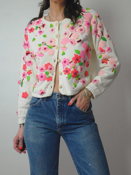 1990's Michael Simon Cherry Blossom Cardigan