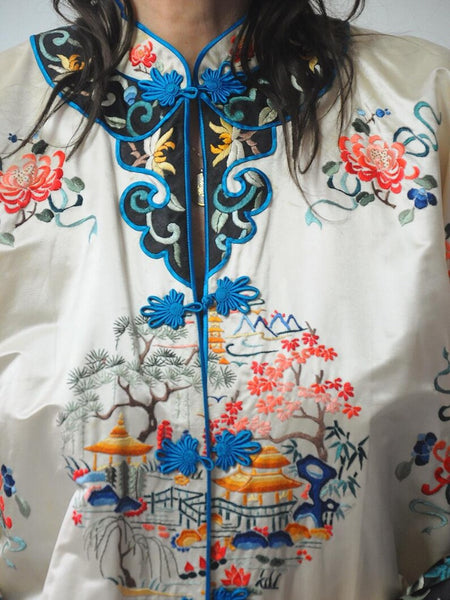 Silk Embroidered Kimono Robe