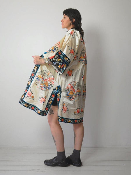 Silk Embroidered Kimono Robe