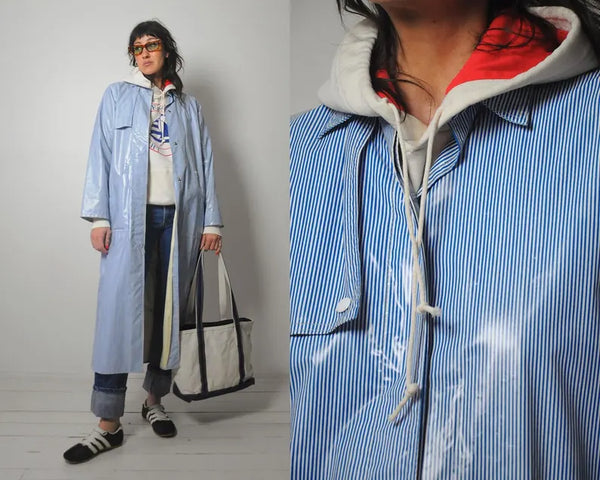 1990's Blue Striped Raincoat