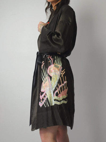 1920's Silk Embroidered Art Deco Robe