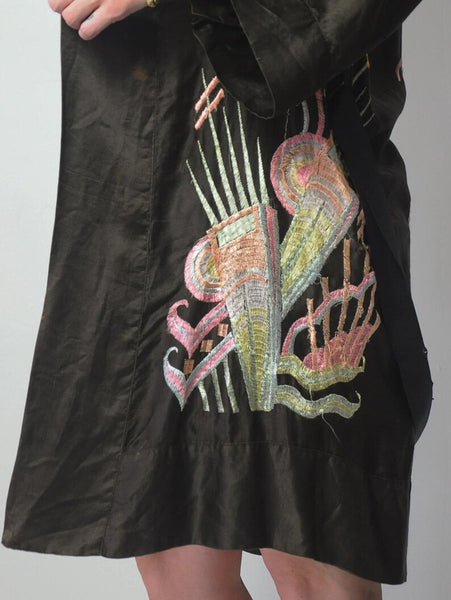1920's Silk Embroidered Art Deco Robe