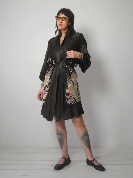 1920's Silk Embroidered Art Deco Robe